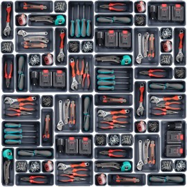 Giklux 45 Pack Tool Box Organizer Tray, 3-Sizes Tool Box Organizers And Storage, for Hammer, Wrench, Screw, Small Parts Toolbox Organization, Tool Cart Chest Garage Drawer Organizer Tray, Grey