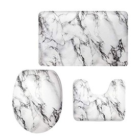 UNICEU Grey White Marble 3 Piece Bathroom Rug Set Includes Bath Rug, Contour Mat and Toilet Lid Cover, Machine Washable, Super Soft Microfiber & Non Slip Bath Rugs with Rubber Backing