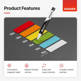 GAUDER Magnetic Dry Erase Labels | 90x Magnetic Labels (3 Inches x 1 Inch) | Dry Erase Magnets for Classroom, Whiteboard and Blackboard
