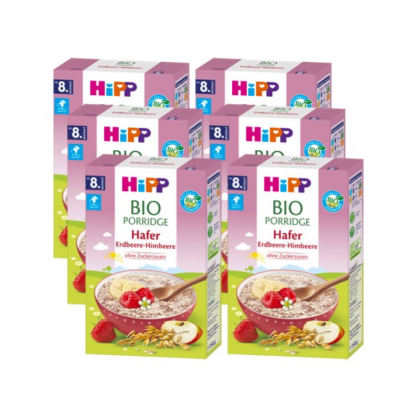 Hipp Organic Porridge Oat Strawberry-Raspberry - Pack of 6 x 250g