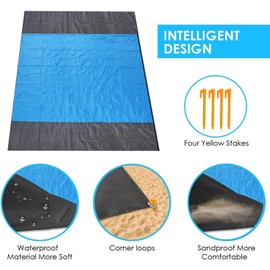 Beach Mat, Picnic Blanket, Waterproof and Sandproof Mat, Extra Large Lightweight Beach Mat, Portable Picnic Mat, Travel, Camping, Hiking, Nylon, 83*79 Inches (Grey+Blue+Gray)