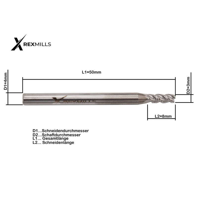RexMills - Solid Carbide End Mill Diameter 3 mm with