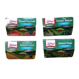 Diced Carrots, Cut Green Beans, Whole Kernel Sweet Corn, Sweet Peas - Variety Pack of 4 Libby's Microwavable Individual Cups (16 Servings Total) - Bundle