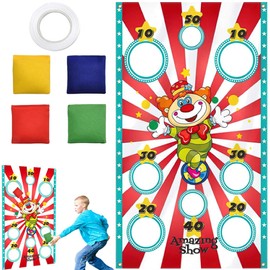 Circus Throwing Game Banner, Carnival Throwing Game, 4 Bean Pockets, Party Throwing Game, Carnival Throwing Game, Clown Banner, Circus Beans Bags Throwing Game, Indoor Outdoor Games for Children