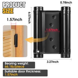 Lipshome 6 Inch Double Action Spring Hinge, 201 Stainless Steel, Cafe Salon Door Self-Closing Door Hinges with Pins and Screws (4-Pack) (Black 6 inch)