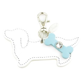 Happy Dachshund Charm Dog Genuine Leather Cow Leather Rhinestone Jewel Included Keychain 5 Colors Made in Japan hc-29 Key Chain Key Ring Bag Charm for Your Dog Dog, 5.White