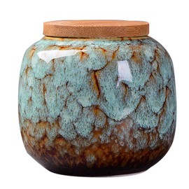 Ceramic Storage Jars, Vintage Chinese Style Storage Jars with Bamboon Lid, Traditional Tea Tins Cans Canister for Kitchen Spice, Tea, Coffee, Condiment (Light blue)