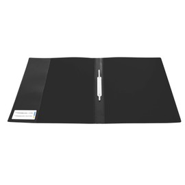 HERMA 19487 File Folder A4 Translucent Black, Plastic Folder with Labelling Label, Slip Pocket & Metal Staple Tongue, Sturdy Plastic File Folder for School and Office