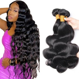30 30 30 Inch Body Wave Bundles Human Hair Natural Black Color Brazilian Unprocessed Hair Same Length 3 Bundles Color #1B Bundles Double Weft Body Wave Bundles Hair Weave