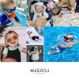 MAXJULI Baby Sunglasses with Adjustable Strap,BPA Free,Infant Newborn Shades 0-24 Months (Black Stars/Blue)