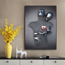 JNAOZI 3D Lovers Metal Figure Canvas Statue - Love Abstract Art - Frameless (30cm x 20cm x 1 Pcs)