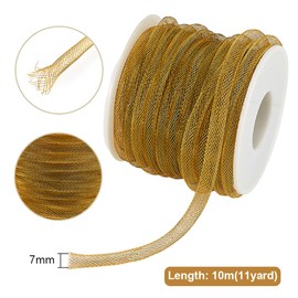 PH PandaHall Copper Mesh Tubing, 10.9 Yards(10m) Mesh Tubing Ribbon 7mm Decorative Net Thread Cord Golden Garland Mesh Tube Flex Cord for Wrapping Crafting Christmas Wreath DIY Jewelry Making