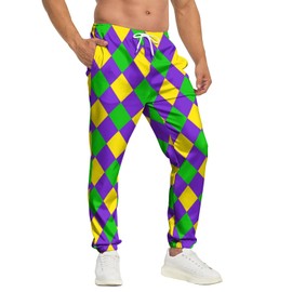 AYUNIX Sweatpants for Mens Mardi Gras Jogger Pants Drawstring Workout Pants Holiday Carnival Parade Costumes Outfits