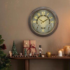 Illuminated Large Metal Outdoor Clocks Waterproof 18 Inches With AI Auto Light Smart Sensor,Extra Big Indoor Outdoor Wall Clocks With Thermometer & Hygrometer for Patio, Pool, Garden,Porch