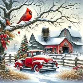 STGLCR Christmas Diamond Painting Kits for Adults, 5D DIY Cardinal Diamond Art Kits for Beginners, Full Drill Red Truck Diamond Painting Kits for Home Wall Decor 12x12 Inch