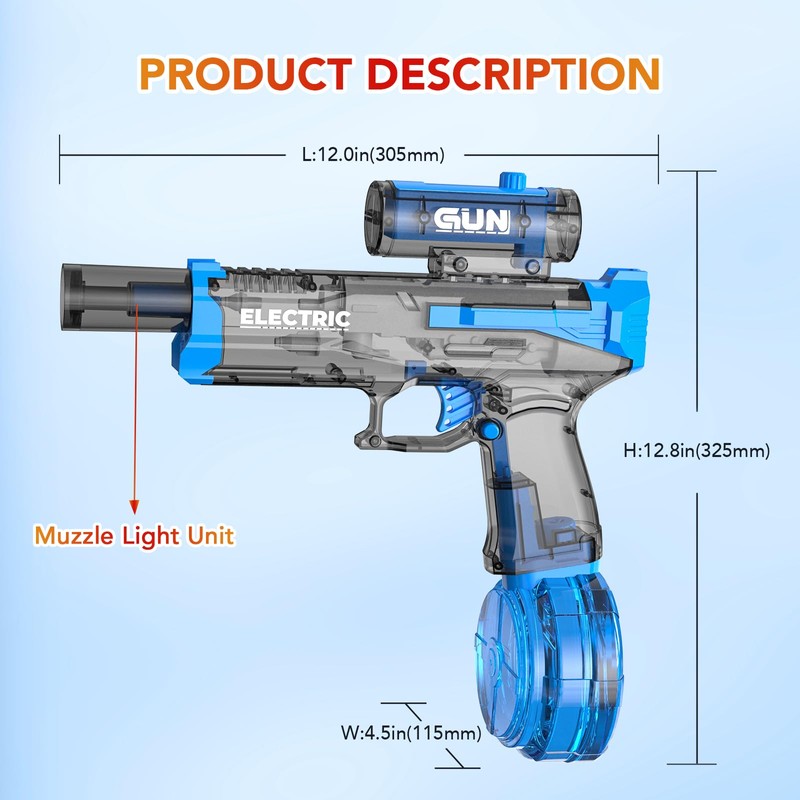 2 Pack Electric Water Guns,Water Gun Blaster with Muzzle Light,Squirt