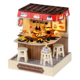 CUTEROOM DIY Miniature House Kit, Wooden Dollhouse Kit, Mini House Kit with Furniture and Dust Cover (Food House)