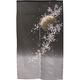 Noren Workshop 2391 Noren Cherry Blossom Moon Japanese Style Tapestry Room Divider Blindfold Half Noren Traditional Japanese Pattern 33.5 x 59.1 inches (85 x 150 cm)