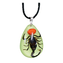 Handmade Resin Necklaces For Women Men Bug Necklaces Real Black Scorpion Necklaces Glow In The Dark Necklaces Braided Leather Necklace Weird Charm Pendant Necklaces Waterproof Woven Wax Rope Necklace