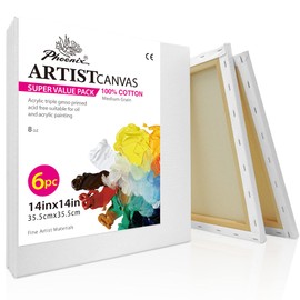 PHOENIX Stretched Canvas for Painting 14x14 Inch/6 Value Pack, 8 Oz Triple Primed 5/8 Inch Profile 100% Cotton White Blank Canvas, Square Framed Canvas for Oil Acrylic & Pouring Art