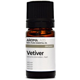 BIO - VETIVER Essential Oil - 5mL - 100% Pure, Natural, Chemotyped and AB/Cosmos Certified - AROMA LABS (French Brand)