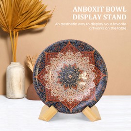 Plate Stand, 4.5 Inch Bowl Stands for Display, Bamboo Wooden Display Stand Easel Frame Holder for Large Deep Bowls Platters and Dishes, 4.5" H x 6" W x 5.4" D (For Bowls under 3.5" in Depth, Yellow)