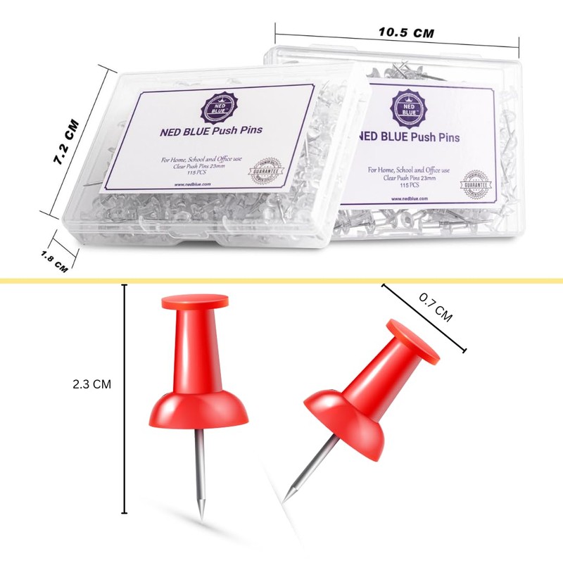NEDBLUE Red Push Pins - 120 Drawing Pins with Storage