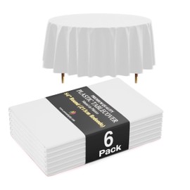 Exquisite 66% Thicker Premium White Round Tablecloth 0.5 Mil 6 Pack Plastic Table Cloth Disposable 84 Inch Round Plastic Tablecloth Won't Tear Easily Like Cheap Thin Brands