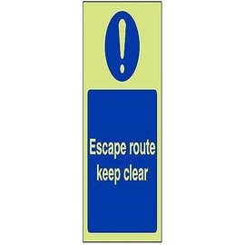 V Safety Glow In The Dark Escape Route Keep Clear Sign - Portrait - 100mm x 150mm - Rigid Plastic