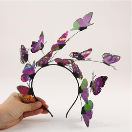 NiceYnn Fascinators Butterfly Headband, Simulation 3D Butterfly Hairband Bride Fairy Elf Crown Headpiece Party Festival Colorful Hair Accessories for Women Girls Wedding Party Props Purple