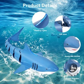Risingor Remote Controlled Shark Toy, 2.4GHz RC Boat Simulation Shark Water Toy, Pool Toy, Electric Shark Boat Remote Controlled Toy Gift for 5+ Years Old Boys Girls, Blue