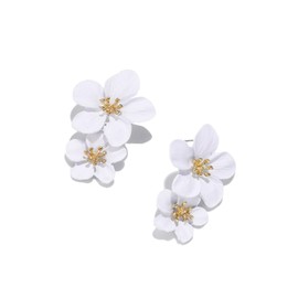 Boho Flower Earrings for Women Large Petal Dangle Earrings Gold Flower Statement Earring Summer Beach Vacation Jewelry (White/Purple/Yellow/Red/Green) (White)