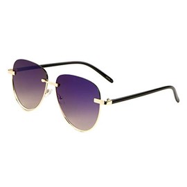 Elite Elegant Rimless Retro Classic Aviator Sunglasses (Gold Metallic & Black Frame, Blue Flash Lenses)