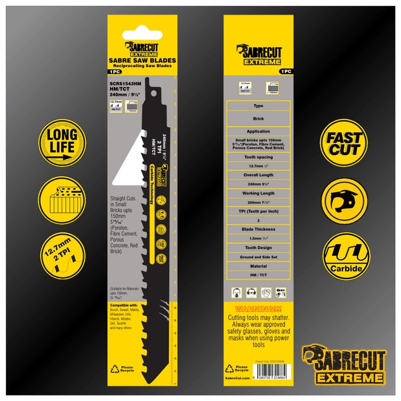 2 x SabreCut SCRS1543HM_2 Tungsten Carbide 240mm 2 TPI S1543HM
