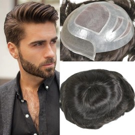 Voloria Durable Men's Hair System French Lace Front Fine Mono & Skin PU Around Men's Toupee Human Hair Pieces Natural Hairline 8x10INCH 2# Dark Brown