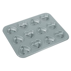 Fox Run Mini Heart Muffin Pan, 12-Cup, Preferred Non-Stick, Gray