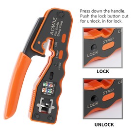 AOWIZ RJ45 Crimp Tool Pass Through Ethernet Crimper Tool for RJ45 Connectors Cat6a Cat6 Cat5e Cat5 with One Mini Wire Stripper