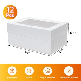 Wowxyz 12pcs 14x10x6.5 Cake Boxes Rectangle Quarter Sheet 1/4 Sheet Bakery Boxes with Window - Donuts, Pastry Baking Cake, Pie White Cardboard Treat Packaging