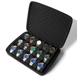 SAFEBUDDY Watch Storage Case 15 Watches MenS Hard Watch Box Safe Travel Case W/Soft