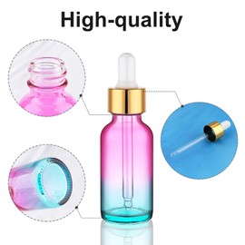 Hethyo 4 pack 1 oz Glass Dropper Bottle with Extra 2 Spray Nozzles 30ml Rainbow Colored Thick Glass Tincture Bottles Leakproof Travel Essential Oils Bottles (1 OZ)