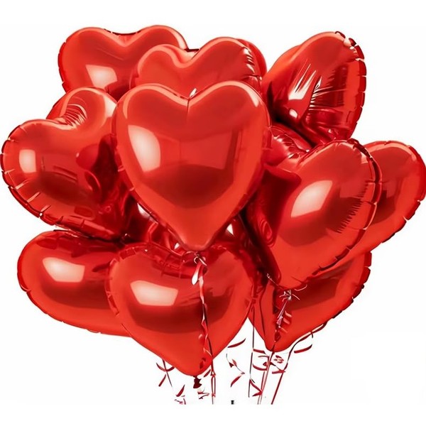 Volunx Red Heart Balloons,10Pcs Helium Red Heart Shaped Foil Balloons,18Inch