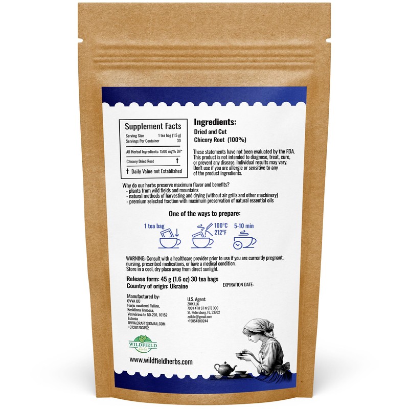 30 Bags Tea Chicory Root Tea Herbal (Cichorium Intybus) -