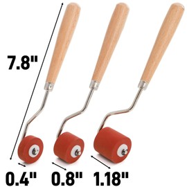 Pumtus 3 Sizes Rubber Brayer Roller, Small Printmaking Stamping Brayer, Vinyl Painting Roller with Wooden Handle, Tape Ink Roller Tool, Art Craft Brush for Gluing Wallpaper Scrapbook(0.4"+0.8"+1.18")