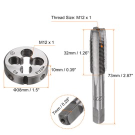 sourcing map 3pcs Metric Hand Tap & Die Set, M12 x 1 Taper/Bottom Thread Taps + Round Die, Tap and Die Kit Hand Threading Tapping Tools for Repair