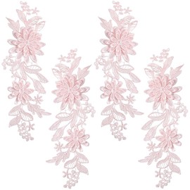 CABODYALS 2 Pairs 4Pcs Light Pink Flower Applique 3D Floral Embroidery Vintage Appliques Polyester Soild Embroidered Lace Sew on Patches for Sewing Making Dress Cloth Gown Wedding Bridal Bag