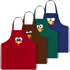 Cotwinter 4 Pcs Thanksgiving Turkey Aprons with Pockets 4 Colors Adjustable Neck Turkey Chef Apron Waterproof and Oil-proof for Men Women for Dinner Baking Grilling Fall Thanksgiving Party Supplies