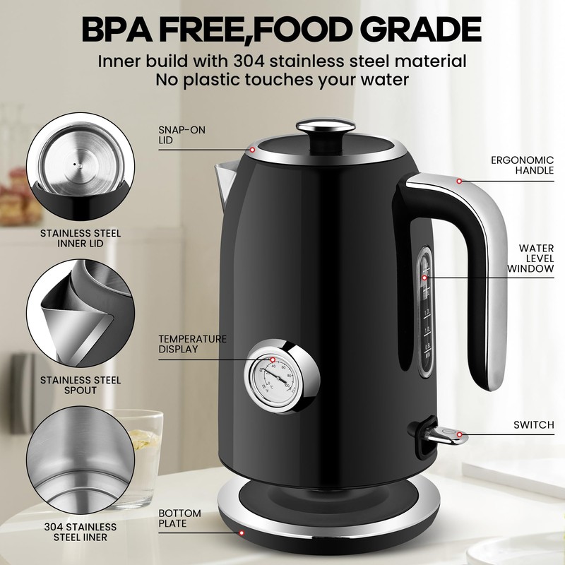 PUKOMC Electric Kettle, 1.7L Stainless Steel Tea Kettle with Temperature