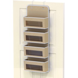 Simplehouseware Over Door/Wall Mount 4 Clear Window Pocket Organizer, Beige