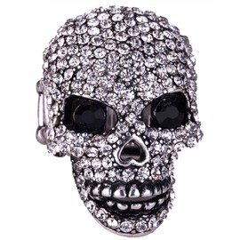 Broche de calavera de vidrio para mujer con mandíbula móvil.