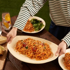 HAAGO 12 Pack 14x10 Large Palm Leaf Platters Bamboo Serving Tray (Boat) Disposable Charcuterie Boards, Disposable Serving Trays and Platters, Disposable Platters and Trays for Party, Wedding & Picnic